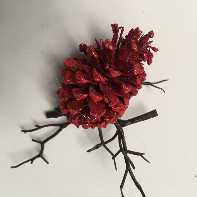 PICK, Pine Cone - Red Glitter On Twig